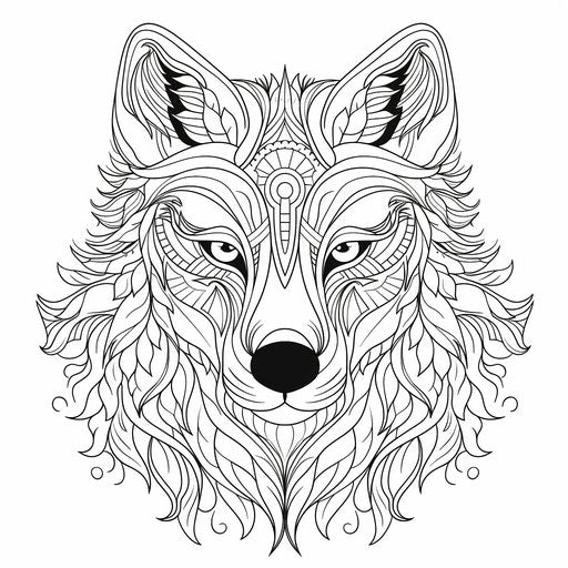Adult coloring of a wolf with tribal designs