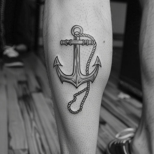 Outline tattoo of an anchor and ropes, Sailor Jerry style