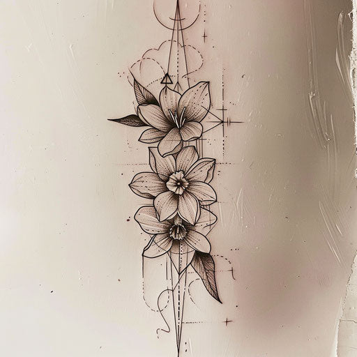 Modern abstract tattoo design with Narcissus and geometric shapes
