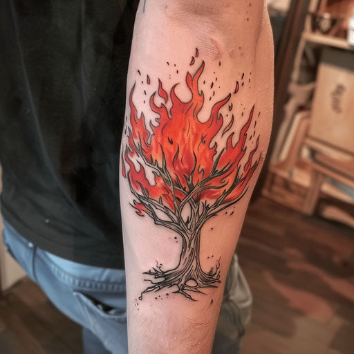 Tattoo illustration of the burning bush from Exodus