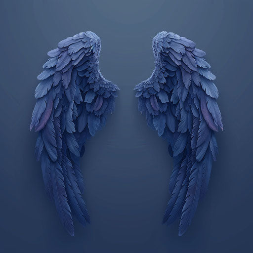 Realistic angel wings clip art on flat indigo background