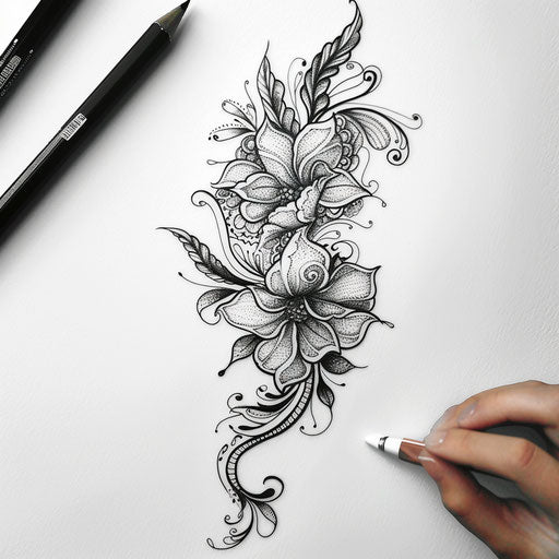 Modern lace tattoo sketch with sleek design elements
