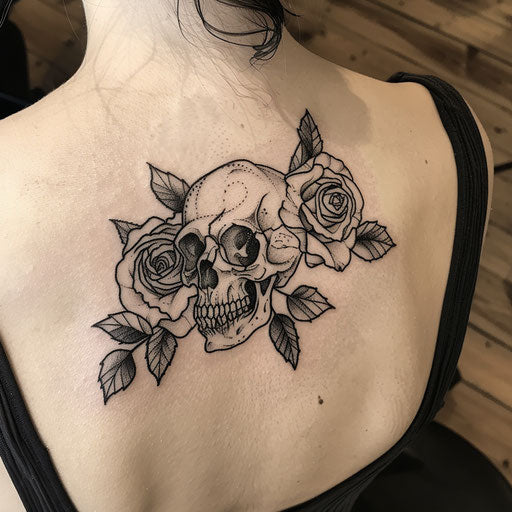 Skull with roses tattoo outline