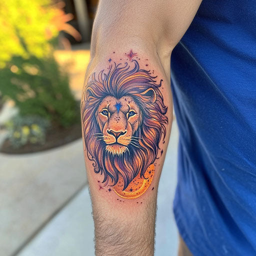 Lion forearm tattoo with dark fantasy twist