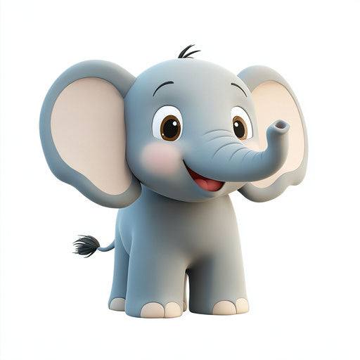 3D elephant in photo realistic style, white background