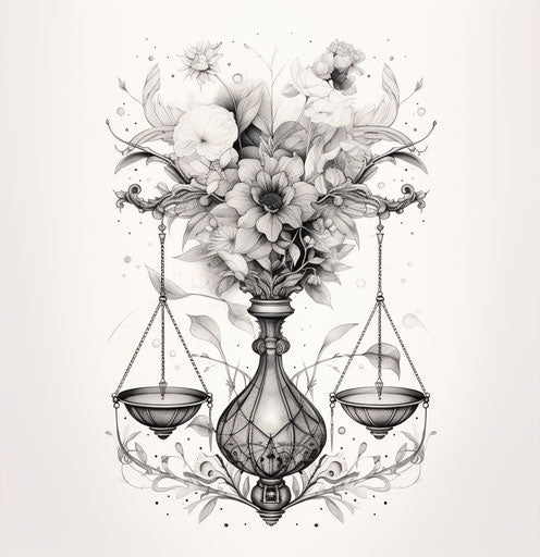 Tattoo of justice scales in black and white