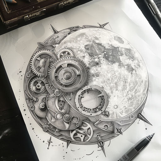 Moon And Stars Detailed Tattoo Designs