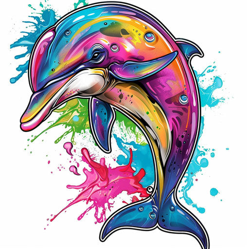 Colorful and cheerful dolphin tattoo on white background