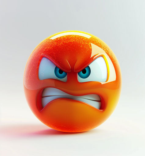 Sad emoticon with big teeth and blue eyes, white background