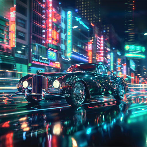 Cyberpunk Bentley R Type Continental in neon city