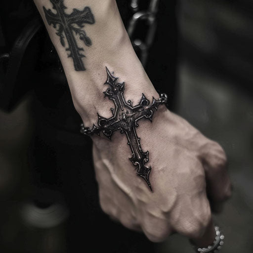 Wrist tattoos for men with gothic cross design