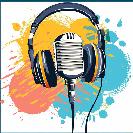 Realistic podcast clipart with flat white background and vibrant colors