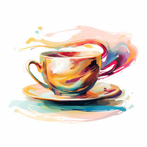 Teacup drawing in the style of Impressionistic Art, on white background