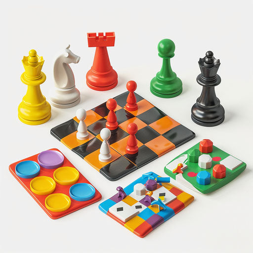 Realistic board game clipart on flat white background, bright colors