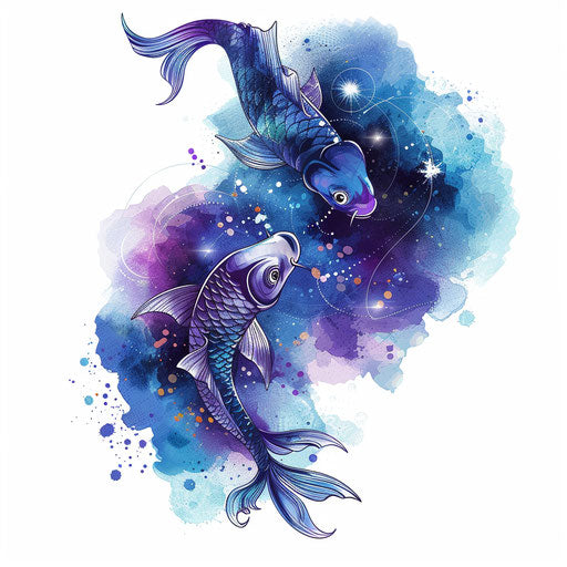 Mysterious Pisces constellation with watercolors