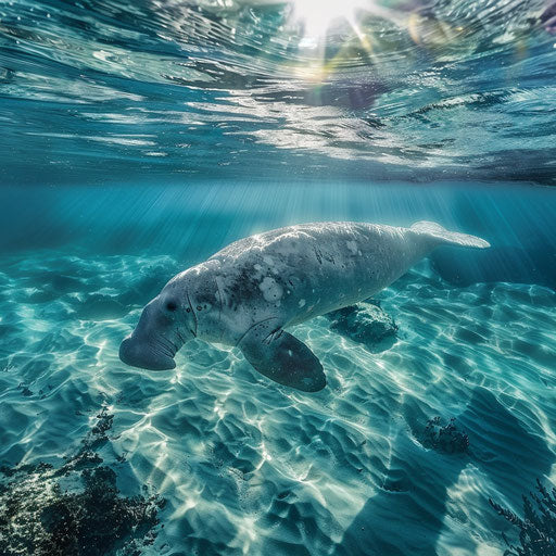 Dugong gliding elegantly in clear blue waters
