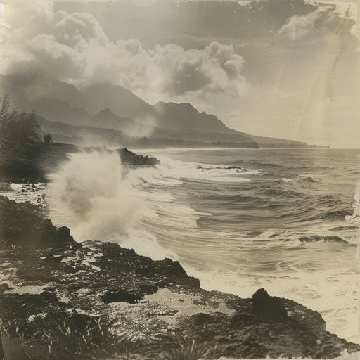 Hanalei Bay Beach, Kauai with dramatic waves crashing against shore