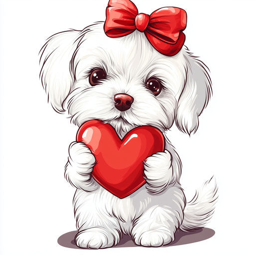 Valentine's Day puppy holding a big heart