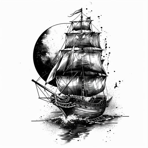 Pirate Galleon in Moonlit Night