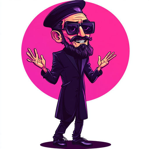 Humorous caricature of a priest with human characteristics and muscular legs