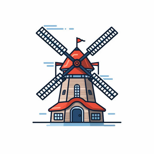 Minimalist windmill illustration on white background