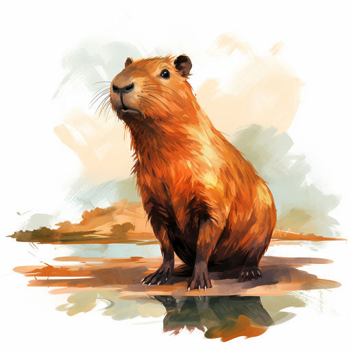 Capybara clipart in the style of oil painting on white background