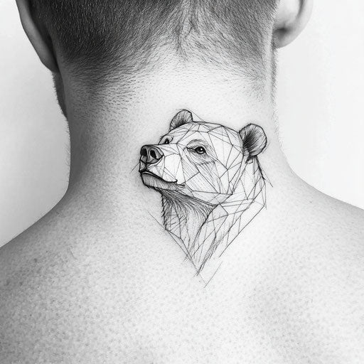 Minimalist geometric bear tattoo on male neck