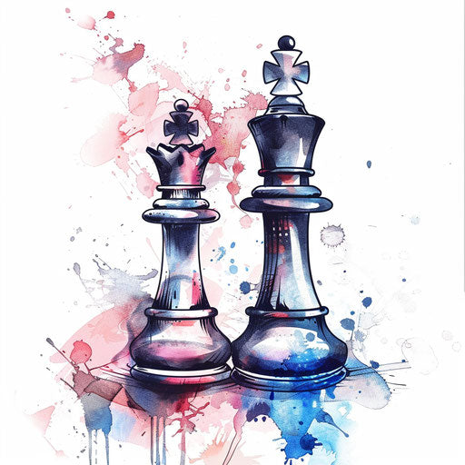 Romantic flat tattoo sketch of a chess king and queen