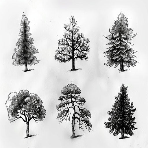 Linework tree tattoos on white background