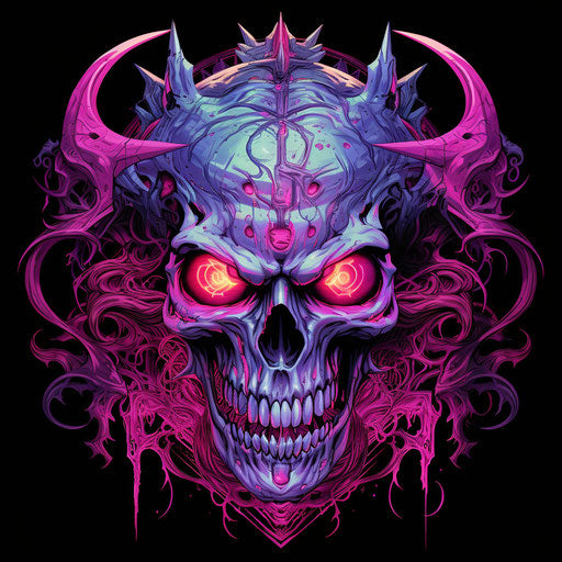 The hand-drawn demon skull in bold colorful style