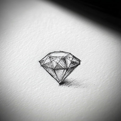 Flat tattoo sketch of a small monochrome diamond