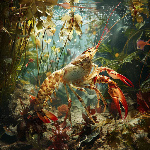 Crayfish in a surreal and dreamy underwater scene
