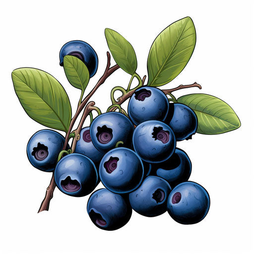 Blueberry illustration in the style of Chiaroscuro Art, on white background
