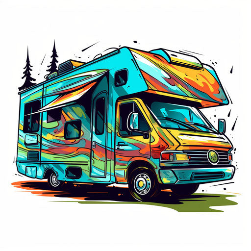 RV clipart in the style of Chiaroscuro Art, on a white background