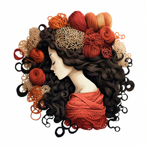 Crochet clipart in the style of Chiaroscuro Art, on a white background