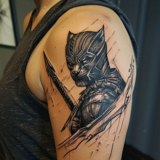 Fierce black warrior panther with tribal tattoo on battle flag