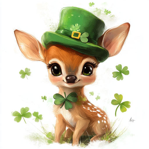 Cute St. Patrick's Day baby deer with big green hat
