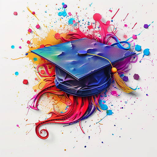 Realistic graduation cap illustration on white background with vibrant hues and intricate details