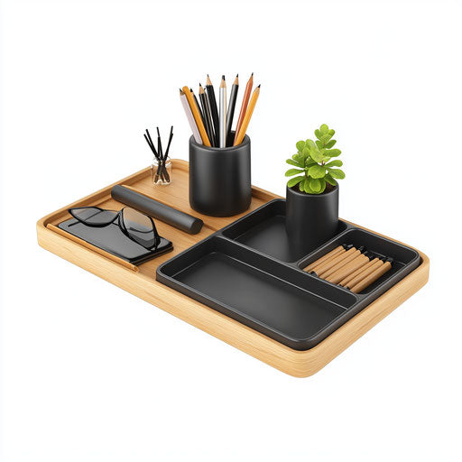 Realistic illustration of desk organizer trays, high-res, isolated