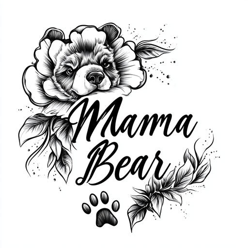 Beautiful flat tattoo sketch of mom with script 'Mama Bear'