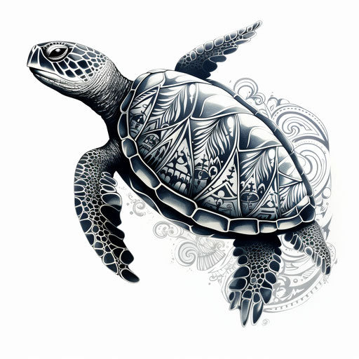 Tribal turtle tattoo in New Zealand style