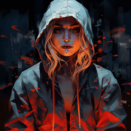 Woman with hoodie, cigarette and mask in creepypasta style