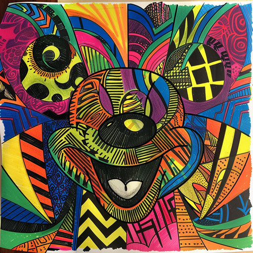 Stylized sketch of a hakuna matata symbol with pop art influences and vibrant patterns