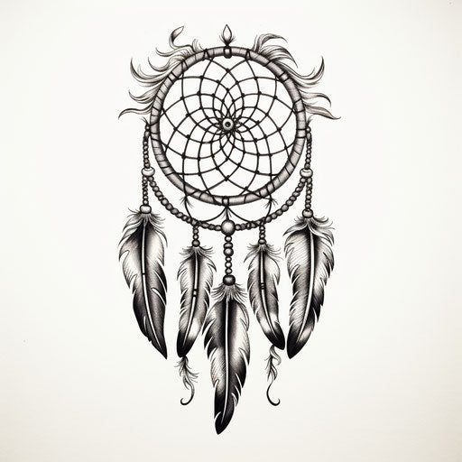dream catcher with engraved line work, feathers and kimoicore
