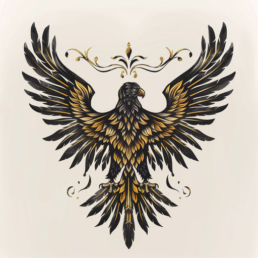 Dramatic tattoo of Roman eagle in black and gold