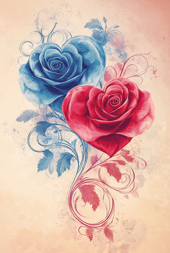 Valentine's Day vector illustration, heart-shaped roses and swirls