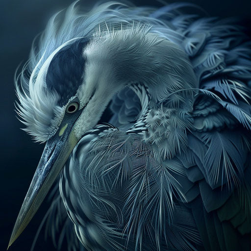 Blue heron with intricate feather details