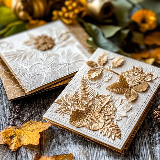 Handmade Thanksgiving cards with embossed designs and calligraphy