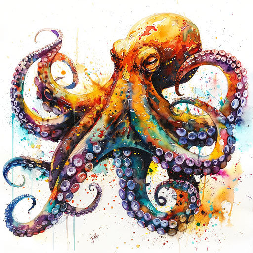 Octopus in watercolor, dynamic movements