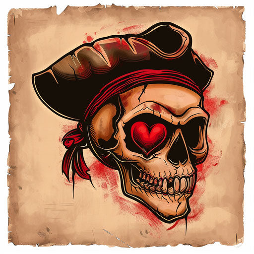 Heartwarming tattoo sketch of the Jolly Roger with heart-shaped eyes